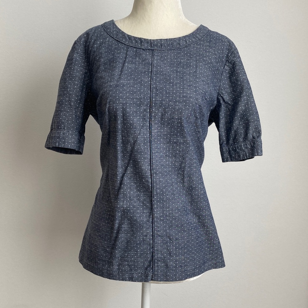 Banana Republic Factory Denim Look Polka Dot Short Sleeve Top